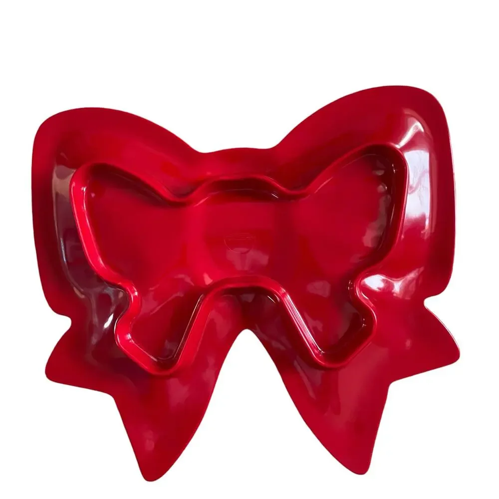 Red Bow Shaped Melamine Platter 17in x16in Valentines Day Home Decor New
